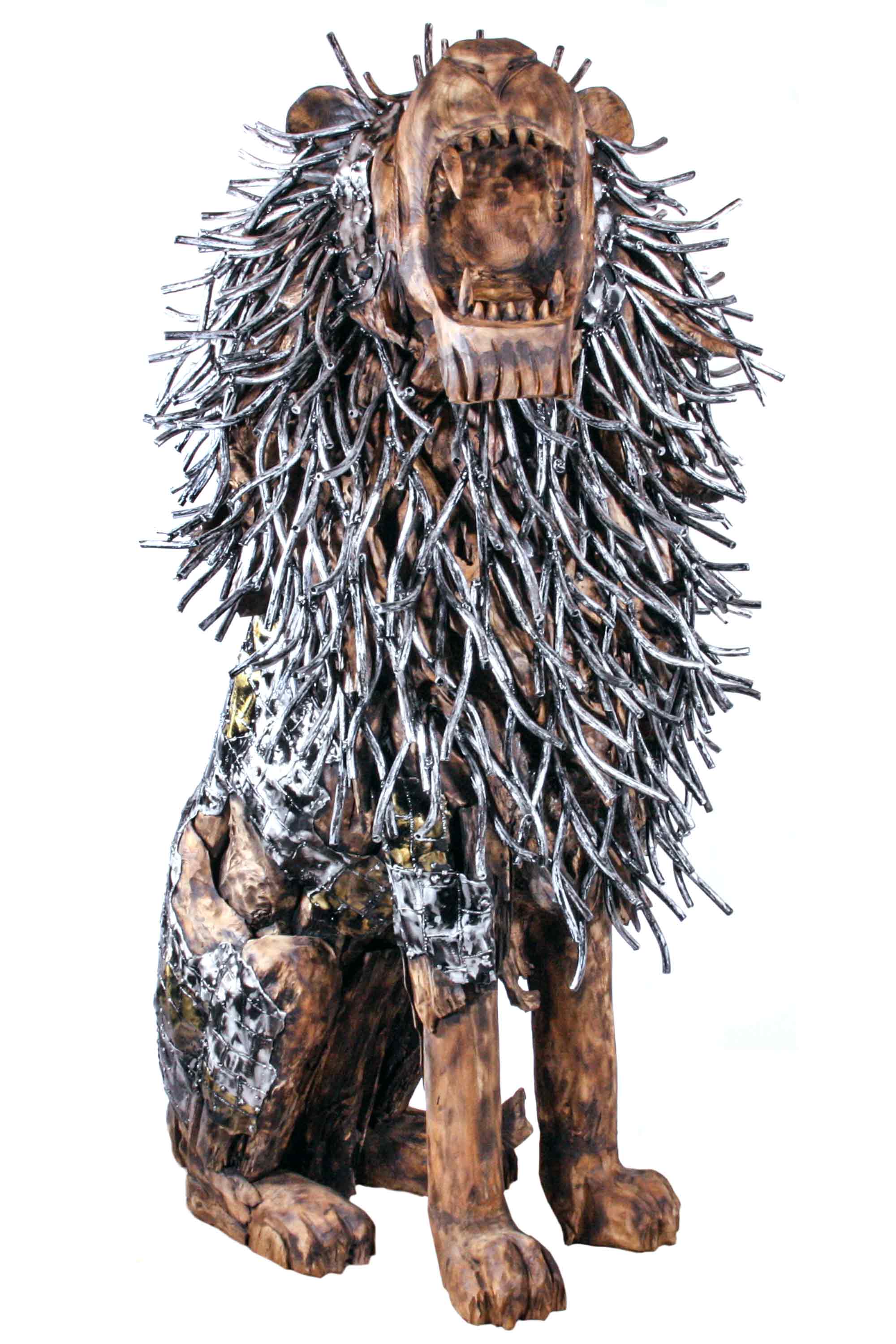 Teakholz-Skulptur Löwe, brüllend